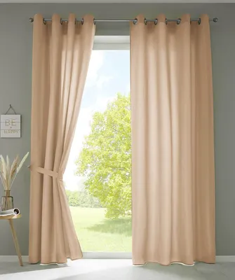 Produktbild von 2er Set Vorhänge Schal Ösen »Berlin« HxB 245x140 cm Sand Blickdicht Microsatin Lichtdurchlässig Uni Matt 20405N2