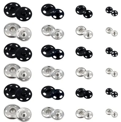 Nähdruckknöpfe aus Metall, 120 Stück, 7–21 mm, Schwarz/Silber