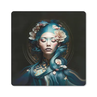 Produktbild von MuchoWow® Mauspad Mousepad Frauen - Blumen - Porträt - Asiatisch 20x20 cm - Mousepads - Maus Mat - Pad - Mausunterlage - Desk Mat - Bureauartikeln