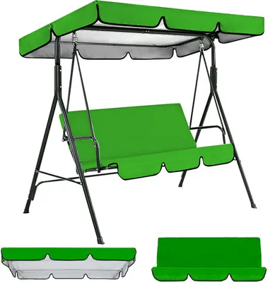 Produktbild von （190 × 132 × 15 cm，Green） Náhradní střecha Hollywoodská houpačka Vodotěsná střešní plachta zahradní houpačka sluneční stříška se střechou a polštářem na sedadlo pro terasu zahrady dvůr terasa