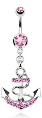 Produktbild von Bauchnabelpiercing Anker silber 316L Piercing Banane Pink