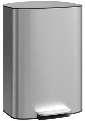 Image de Poubelle de cuisine de 50 litres - Poubelle à pédale - Acier inoxydable - Couvercle à fermeture douce - Seau intérieur amovible - Dimensions : 45,1 x 36,5 x 62,6 cm - Couleur : gris