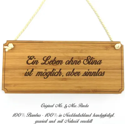 Produktbild von Mr. & Mrs. Panda Schild Stina - Geschenk, Firmenschild, Werbeschild, Landhaus, Geschenkidee, Shabby, Hinweisschild, Türschild, Graviert, Wegweiser