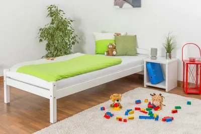 Produktbild von Bettrahmen für Kinder / Kinderbett 90 x 200 cm | Massivholz: Kiefer | Weiß Lackiert