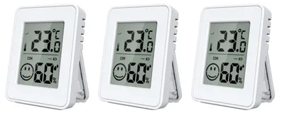 Produktbild von Miraval Thermo-/ Hygrometer 3-er Set Weiß – Digital Hygrometer & Thermometer, Komfortanzeige, Magnet, Standfuß, Wandhalterung, °C/°F Anzeige