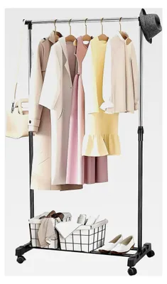 Produktbild von Höhenverstellbarer Kleiderständer auf Rollen mit Ablage 90-160cm Rollgarderobe Schwarz