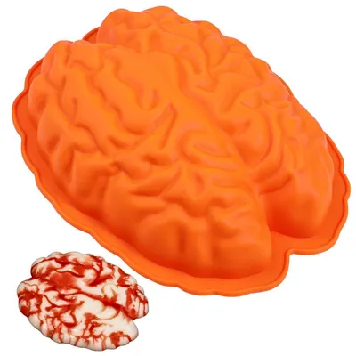 Image de Moules en silicone en forme de cerveau, idéal pour les desserts d'Halloween, comme les puddings, les gâteaux ou le chocolat. Dimensions : 24 x 18 cm