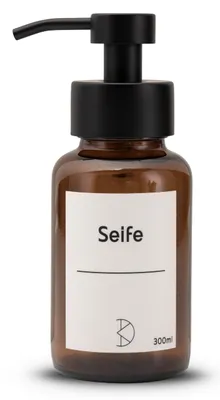 Image de Distributeur de savon en verre – 300 ml – Distributeur de savon en verre ambré avec pompe en acier inoxydable – pour la cuisine, la salle de bains et les toilettes – pour le shampoing, le liquide vaisselle, la lotion et bien plus encore – 1 pièce