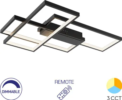 Immagine prodotto di Braytron: moderna lampada da soffitto a LED di design, dimmerabile, 3CCT 3000–6500K, con telecomando, 65W, rettangolare, nera
