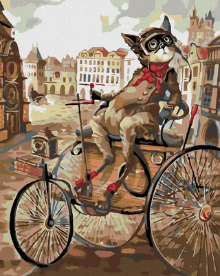 Obrázok produktu pre Zuty - Maľovanie podľa čísel - KOCÚR NA TROJKOLKE, 40x50 cm, vypnuté plátno na rám