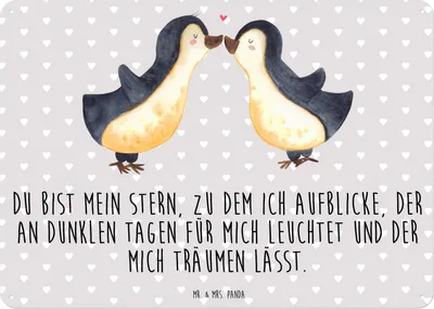 Produktbild von Mr. & Mrs. Panda Schild Pinguin Liebe DIN A3 - Grau Pastell - Geschenk, Paar, Freundin, Türschild, Wandbild, Vertraut, Geschenkidee, Blechschild, tafel, Liebesspruch