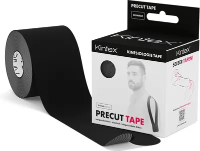 Produktbild von Kintex Kinesiologie Tape PreCut, 20 Streifen [25cm x 5cm] vorgeschnitten Schwarz