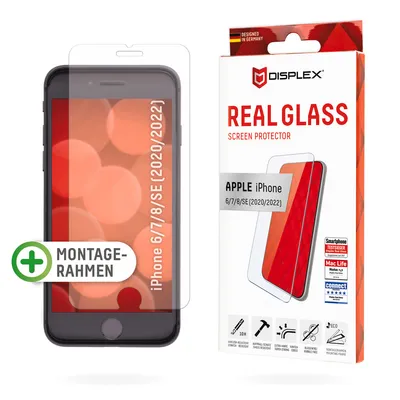 Immagine prodotto di Displex Screen Protector (10H) per Apple iPhone 6/7/8/SE (2020/2022), Eco Mounting Frame, vetro temperato, pellicola protettiva antigraffio, adatto alle custodie