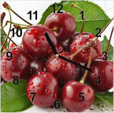 Produktbild von Wanduhr aus Glas mit Motiv Frische Kirschen- 30 x 30 cm - inkl. Aufhängesystem