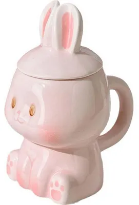 Productafbeelding van 3D konijnenbeker met deksel en lepel, 350 ml, roze, keramiek