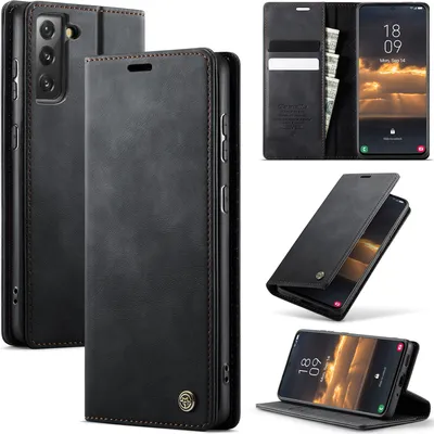 Immagine prodotto di Custodia in pelle per Samsung Galaxy S21 FE 5G, protezione RFID, chiusura magnetica, slot per carte e funzione stand Nero