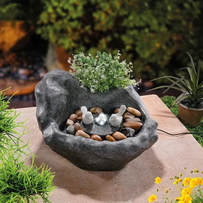 Produktbild von esotec Solar Vogelbadbrunnen dunkel mit Akku und LED Licht outdoor 101320
