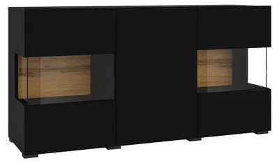 Produktbild von Buffet Glora mit 3 Türen, Schwarz und Holzoptik, 120cm