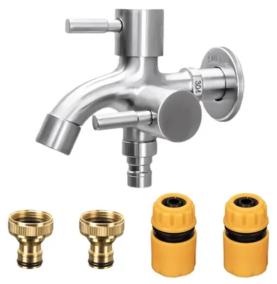 Doppel-Wasserhahn 1/2 Zoll, Messing, rostfrei, 2 Anschlüsse
