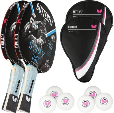 Produktbild von Butterfly 2x Timo Boll SG77 Tischtennisschläger + 2x Tischtennishülle Drive Case + 6x 40+ 3*** Tischtennisbälle
