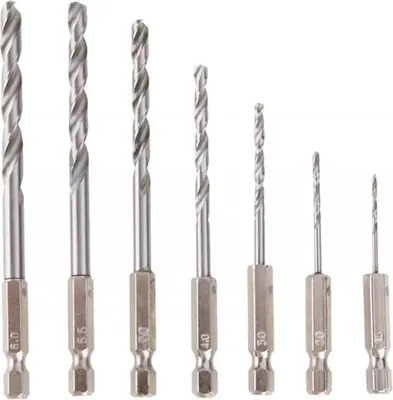 Immagine prodotto di Set di punte Levior HSS con codolo esagonale 1/4" 1,5-6 mm 7 pezzi per avvitatore a batteria