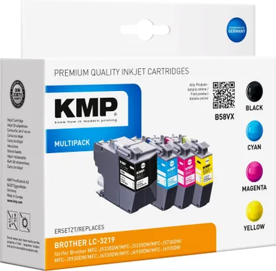 Obrázek produktu pro KMP MULTIPACK B58VX - 4 balení - vysoká výtěžnost - černá, žlutá, azurová, purpurová - kompatibilní - inkoustová kazeta (alternativa k: Brother LC3219XLM, Brother LC3219XLBK, Brother LC3219XLC, Brother LC3219XLY)