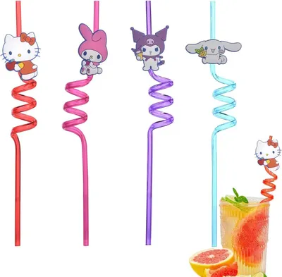 Produktbild von Hello Kitty Strohhalm Hartkunststoff - 4 Stk. bunt - Wiederverwendbare Hello Kitty Strohhalme für Party, Geburtstag, Deko, Weihnachten