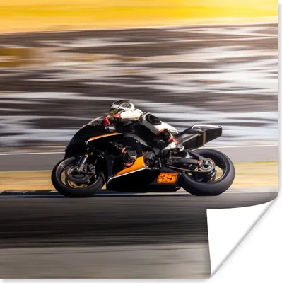 Produktbild von MuchoWow® Poster Motorrad - Rennstrecke - Orange 30x30 cm - Wandposter - Printing