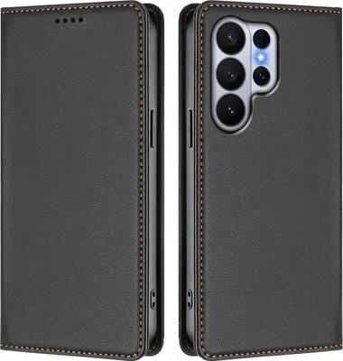 Image de Étui en cuir pour Samsung Galaxy S26 Ultra, étui à rabat magnétique en cuirPolyuréthaneavec support – Noir