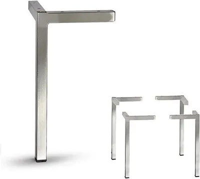 Productafbeelding van Set van 4 Vierkante Metalen Meubelpoten Geborsteld Nikkel 30 cm Hoog