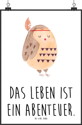 Produktbild von Mr. & Mrs. Panda Bild Eule Federschmuck DIN A2 - Weiß - Geschenk, grafikposter, Abenteuer, Owl, drucke, Plakat, wanddeko, Dekoration, Entspannt, Wandbild