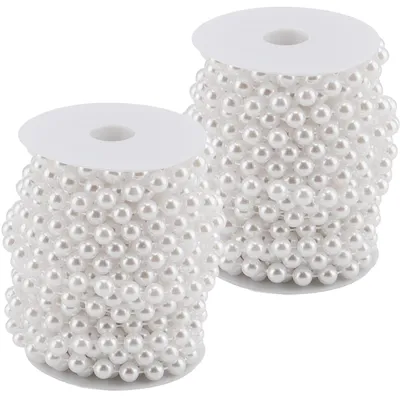 Perlenkette weiß 10 mm, 2 Rollen à 10 m, Kunststoffperlen