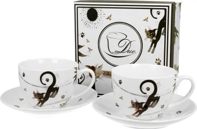Produktbild von DUO ANIMALS 2er-Set Tassen 280 ml CHARMING CATS mit Untertassen, New Bone China Porzellan