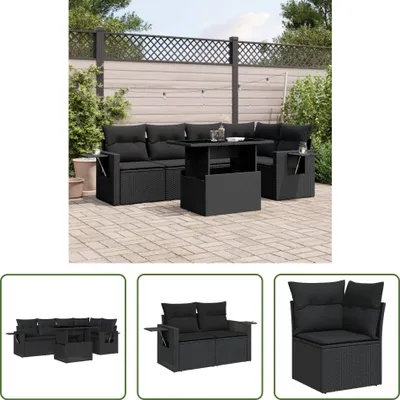 Produktbild von The Living Store 6-tlg. Garten-Sofagarnitur mit Kissen Schwarz Poly Rattan