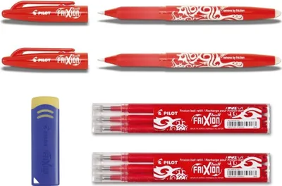 Produktbild von 2 Pilot Frixion Ball rot+ 6 Ersatzminen rot + Radierer als Gratiszugabe