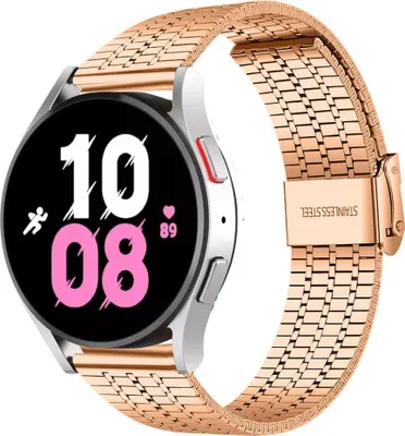 Produktbild von Strap-it Edelstahlarmband - Kompatibel mit Samsung Galaxy Watch 5 Armband 44mm Ersatzarmband Edelstahl - Verstellbarer Verschluss - Hochwertiges Material - für Smartwatch 20mm Armband Rosa Gold