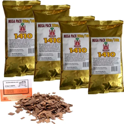 Produktbild von 4 x Turbo Hefe 390g – 1410 for 100L + Oak Chips, Turbohefe, Wodkahefe, Hefe für Maische