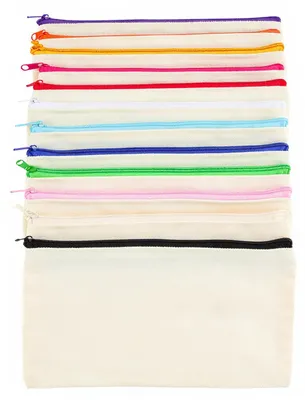 Produktbild von 12-teiliges Set Stoffbeutel für Malen, Bastelarbeiten, Kosmetik, als leere Stoffbeutel, Kulturbeutel für Reisen, Basteln und Schule (mehrfarbig)