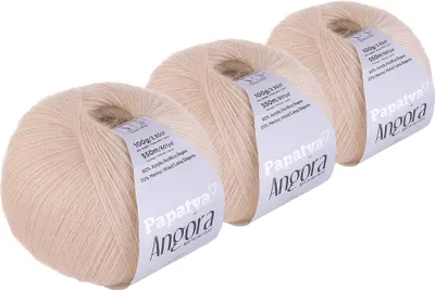 Papatya Angora Style Winterwolle 3er Pack 300g Strickgarn mit 20% Merinowolle Oeko-Tex Bisquit.