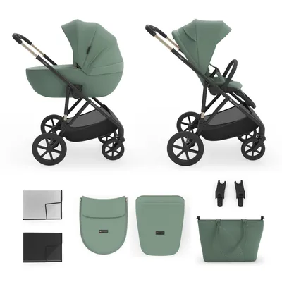 Obrázek produktu pro Kinderkraft PRIME 3 – kočárek 2 v 1 s korbičkou a sportovní sedačkou, lehký, skládací, s velkou sedačkou, velkými koly, odpružením, nosnost až 22 kg, včetně, zelený