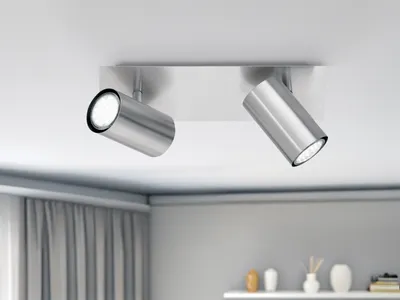Produktbild von Schwenkbarer Deckenstrahler mit 2 LEDs für Wohnraum, Schlafzimmer & Büro, Silber