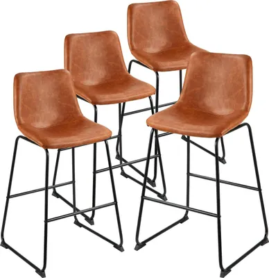 Obrázek produktu pro Barová stolička - Sada 4 kusů - Výška 94,5 cm - S opěradlem -Polyuretankůže - Kovový rám - Nosnost 149,7 kg - Hnědá barva