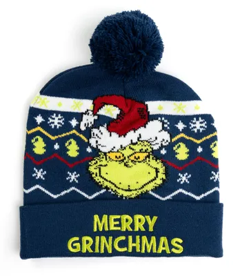 Produktbild von The Grinch Strickmütze für Jungen und Mädchen - Merry Grinchmas Kinder Wintermütze mit Bommel Mütze Blau