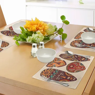 Produktbild von ABAKUHAUS Stammes Platzmatten, Indigene Volk Grafik, Tiscjdeco aus Farbfesten Stoff für das Esszimmer und Küch, Mehrfarbig