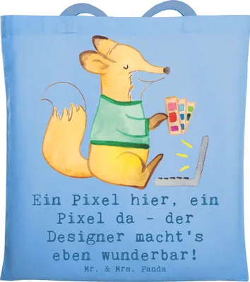 Produktbild von Mr. & Mrs. Panda Shopping Tasche Designer Pixel Kunst - Sky Blue - Geschenk, UI, Berufsalltag, Beruf, Design, Schultasche, Tote Bag, Gestaltung, Designhumor, Jutebeutel