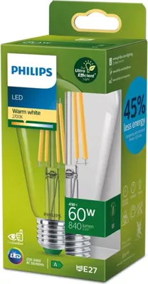 Produktbild von Philips Filament-Lampe, transparent, 60W ST64 E27, 4 W, 60 W, E27, 840 lm, 50000 h, Warmweiß