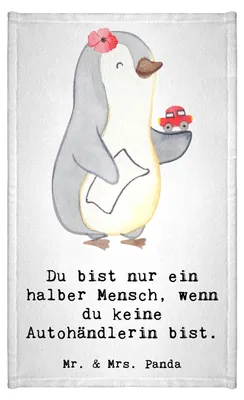 Produktbild von Mr. & Mrs. Panda Handtuch Autohändlerin Herz - Weiß - Geschenk, Autohandel, Gästehandtuch 30x50, Mini-Handtuch, Witzig, Frotteehandtuch, Baumwollhandtuch, Lustig, Spruch