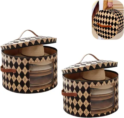 Produktbild von Hutbox rund 2er Set Filz 43x26cm – Fenster, 2 Griffe, Doppel-Reißverschluss | Faltbar für Hüte & Accessoires