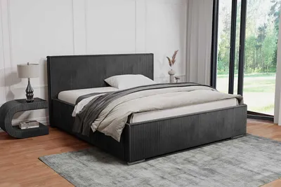 Produktbild von AGMAT Polsterbett LUIS mit Kopfteil, 160 x 200 cm, Doppelbett mit Bettkasten und Lattenrost aus Metall, Cordstoff: Dunkelgrau