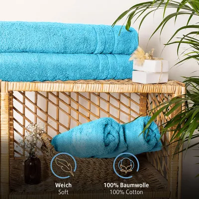 Produktbild von Komfortec 2er Saunatuch Set 70x200 cm aus 100% Baumwolle, XXL-Saunatücher, Sauna Handtuch, Weich, Groß, Frottee, Schnelltrocknend, Türkis